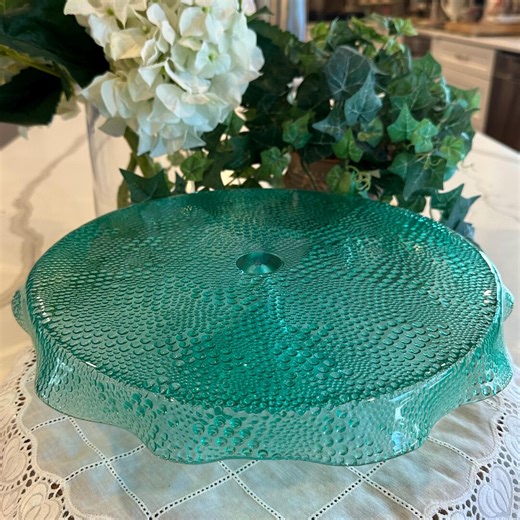 Vintage Green Glass Raindrop Pattern Pedestal Cake Stand - Etsy