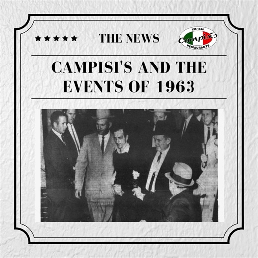 Step into a slice of Dallas history at Campisi's, where intriguing stories intertwine. In November 1963, President John F. Kennedy sought peace in our city, while a regular, Jack Ruby, dined at our beloved Egyptian Room. The events that unfolded in the following days shocked the nation. Learn more: https://www.campisis.us/history/ #Campisis #CampisisPizza #dfwfoodies #dallaseats #dallaslunch #businesslunch #businesslunches #AnotherLunchAnotherDeal #dallasfood #dallasfoodies | Campisi's Restauran