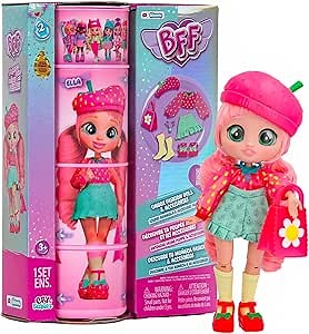 BFF by Cry Babies Ella Fashion Doll with 9+ Surprises Including Outfit and Accessories for Fashion Toy, Girls and Boys Ages 4 and Up, 7.8 Inch Doll, Multicolor