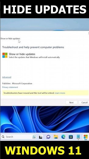 Hide Updates in Windows 11 from Trobleshooter