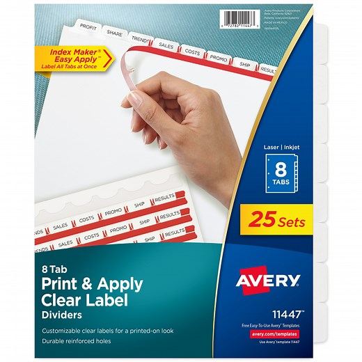 Avery 8 Tab Print & Apply Dividers, Index Maker, 25 Sets (11447)