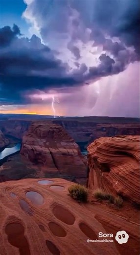 Beautiful Lightning Storm Over Canyons AI #ai #lightning #lightningstrikes #naturelovers #nature