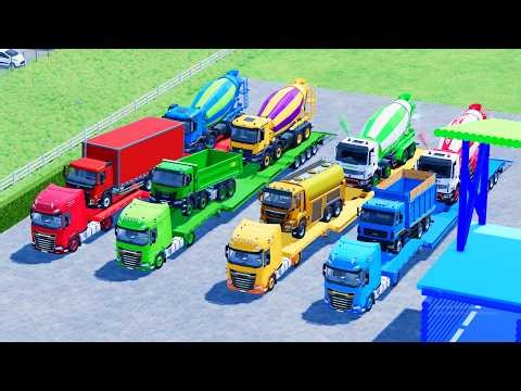 Garage Of Colors : LOADING MANY TRUCK ONTO DOUBLE TRAILER FLATBED TRUCKS - FS22 MAN SCANIA MACK