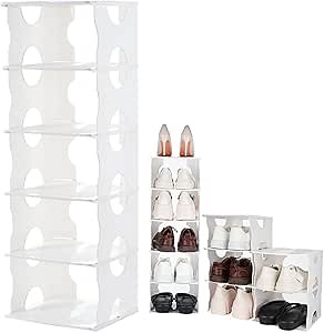 Homaisson Stackable Shoe Rack for Closet, 6-Tier Shoe Storage Organizer for Entryway, Flexible Combination Shoe Shelf, Free Standing Shoe Tower Rack, Space Saving Shoe Stacker Slots