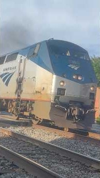 Amtrak train arrives and departs Ashland,VA on track 2 with P42DC#38 leading solo heading southbound