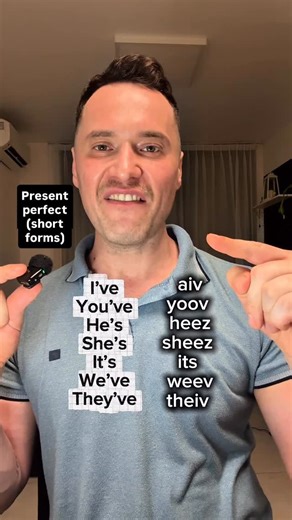 Raff Aieta on Instagram: "Present Perfect 🇺🇸 short forms sound VERY different in real spoken English: “I’ve, you’ve, he’s, she’s, we’ve, they’ve” are almost never pronounced the way you read them in textbooks. If you want to understand natural English in movies, songs, and real conversations, you need to train your ear! This is how it actually sounds in American English. 🚀 Comment “ACCENT” and I’ll send you 7 FREE DAYS in my English Academy (link in bio: Skool) … #english #ingles #learn #lear