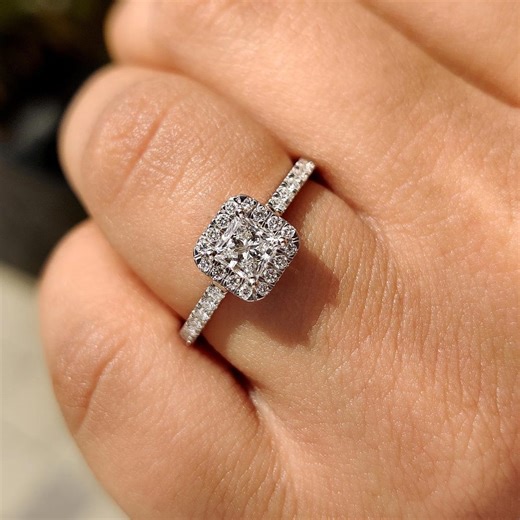 Lab Grown Princess Cut Diamond Engagement Ring: 14K White Gold Halo - Etsy