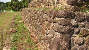 Close-up of the stones from the steps of one of the pyramids from Izapa archeological site from Mexico.