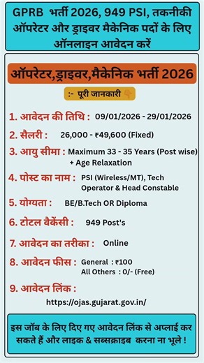 GPRB Recruitment 2026 | 949 Post | PSI, Operator, Driver, Mechanic | Apply Online