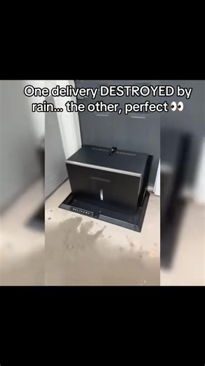 This storm left one package soaked, falling apart, and ruined... while mine came out perfect. That's the difference: Packages left out in the open = destroyed by weather porch pirates DesertVault = stainless steel doormat that transforms into a secure lockbox in 3 seconds Delivery drivers drop it inside, you unlock with a 3-digit PIN, and it stays safe dry until you're ready #fyp #viral #trending #tiktok