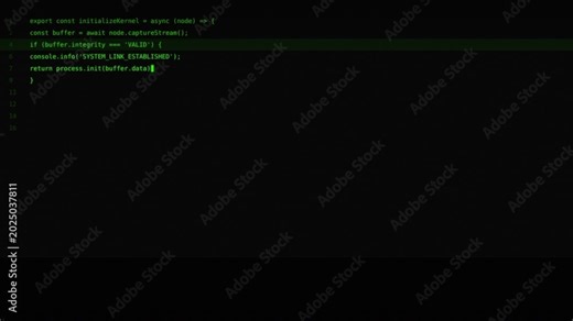 A black terminal displays green code snippets with a cursor blinking, indicating a command-line interface environment