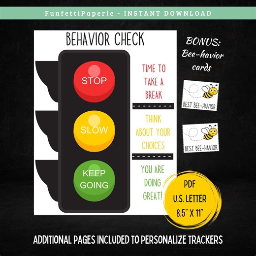 Stop Light Behavior Chart | Kid's Traffic Light Reward System (printable PDF) - Etsy