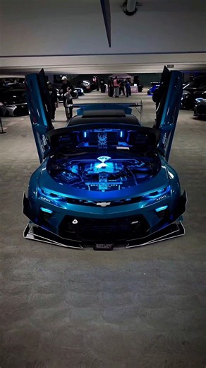 Modified Chevy Camaro: Butterfly Doors & Blue LED Engine Bay Camaro #LamboDoors #CarShow
