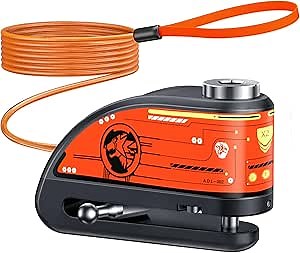 Motorcycle Disc Lock with Alarm, Rechargeable 120dB Anti-Theft Alarm with 5.9FT Reminder Cable, Motorcycles Locks Waterproof Disc Lock for Motorcycle, Bike, Scooter, E-Bike, Black