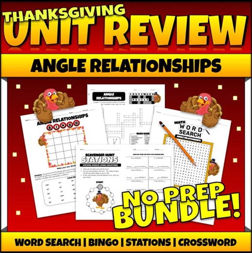 Thanksgiving Math 8th Grade Angle Relationships Activities Printable No Prep Sub