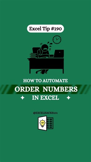 Excelhacks101 | Daily Excel Tips on Instagram: "How To Automate Order Numbers in Excel ️ Super handy for fast data changes & clean dashboards! Don’t scroll away — Save this for later  #exceltips #data #exceltricks #excel #excelhacks"