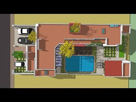PLANO DE CASA EN forma de L 15X35 METROS - Proyecto de ARquitectura Moderna