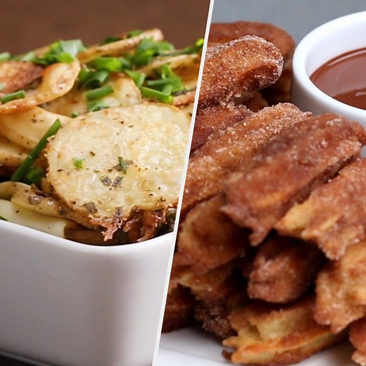 Get your snack on with these healthier baked versions of your favorite junk foods! They pack the same delicious flavors that you love, but with a lot less oil. Try these out yourself or make them for your kids – they'll never even know the difference. Recipes: https://tasty.co/compilation/baked-alternatives-to-your-favorite-junk-foods | Tasty