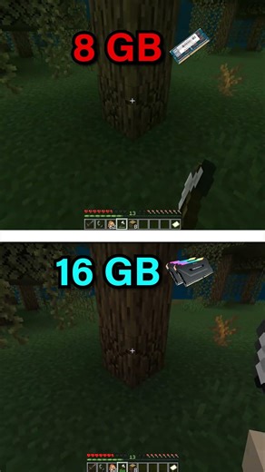 8GB RAM vs 16GB RAM | Minecraft Java TEST #shorts