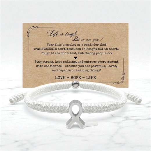 White Ribbon Awareness Bracelet, Stainless Steel HOPE Ribbon Charm, Bracelet for a Cause, Bracelet Lung, Bone Cancer Bracelets and More - Etsy