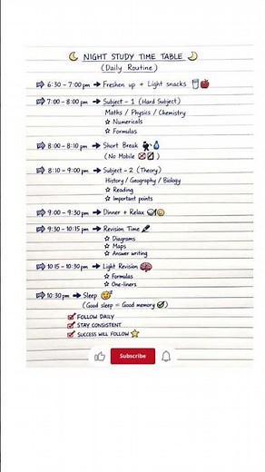 Night Study Time Table ✍️ | Handwritten Routine for Class 10 Students 🌙