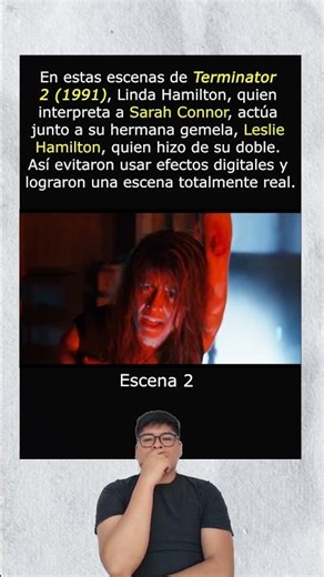 las gemelas hamilton (1991) -Linda Hamilton actuó junto a su hermana gemela, Leslie, como su doble