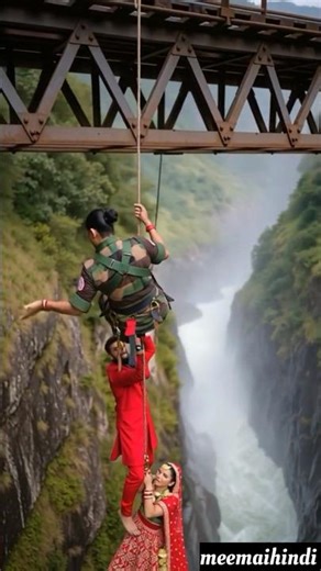 Army Girl’s Brave Rescue on the Bridge! Groom & Bride Saved from Death 🚨🇮🇳” #ai #shorts