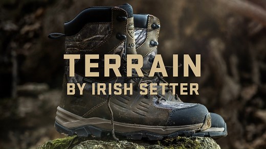 NEW RELEASE - The Terrain is a rugged boot for outdoor enthusiasts. Available in multiple insulation levels, it features UltraDry™ waterproofing, a flatline outsole with a multi-directional lug pattern, and enerG technology for high rebound energy return. Available at select retailers. Learn more: https://bit.ly/3RYz5mv #IrishSetterBoots | Irish Setter Boots