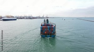 Loading and unloading of containers crane truck and special truck. Container ship, Business logistic import-export transport international and transportation of containers in port ,