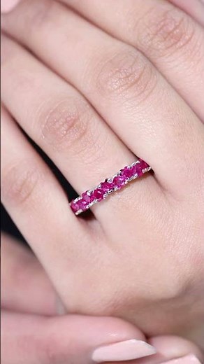 Heart Pink Sapphire Eternity Ring | Full Lab Created Wedding Band for Women
