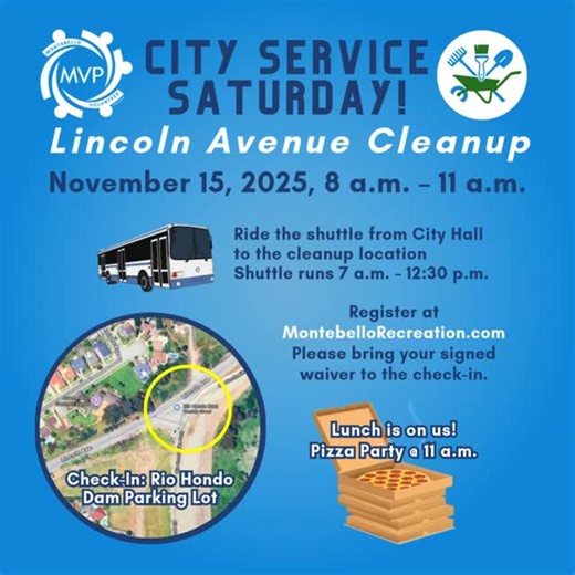 City of Montebello on Instagram: "City Service Saturday: Lincoln Avenue Cleanup! 🧹🌿 Join the Montebello Volunteer Program (MVP) for our next community cleanup along Lincoln Avenue on Saturday, November 15, 2025! Let’s roll up our sleeves and beautify one of Montebello’s key corridors. 📅 Date: Saturday, November 15, 2025 🕗 Time: 8 a.m. – 11 a.m. 📍 Cleanup Area: Lincoln Avenue (San Gabriel Blvd ➜ La Merced Blvd) 📌 Check-In Location: Rio Hondo Dam Par