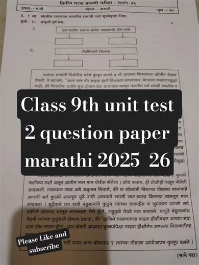 class 9th Unit test 2 question paper marathi 2025 26