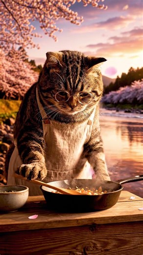 The Cat Chef - Cooking in the Japanese Nature #asmr #catchef #rainsounds #relaxing #silentcooking