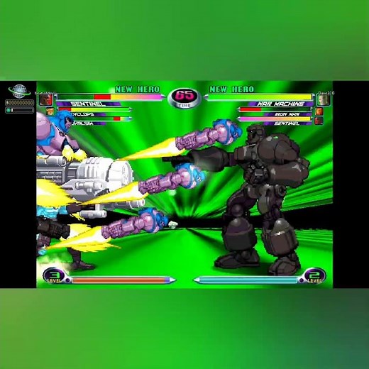 MvC2 Sentinel/War Machine frame perfect alpha counter x HSF x Proton Cannon x Ironman PC vs HSF seq