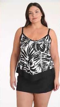 Maxine Plus Size Shadow Leaves Flutter Tankini Top | SwimOutlet.com