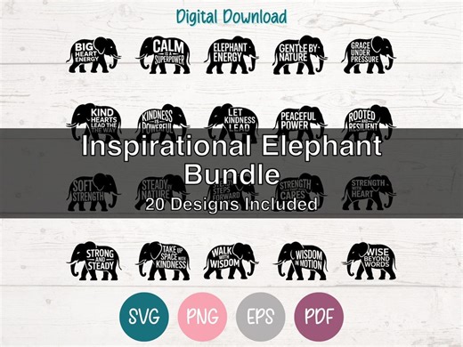 Inspirational Elephant SVG Bundle Clipart Cut Files for Cricut, Silhouette, Laser Engraving, Sublimation (digital) - Etsy