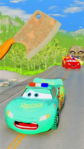 Police Lightning McQueen Colorful Small to Giant Cars vs Giant Butcher Knife - BeamNG.drive