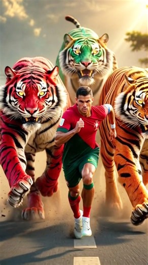 ⭐🔥Messi × Neymar × Mbappé × Tiger vs The GOAT CR7 – EPIC BATTLE🔥#shorts#shortsvideo #trendingshorts