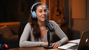 58K views · 432 reactions | Prompt- Front static shot, a woman hosts a podcast at a desk, speaking softly into a mic with low tones, whispering. Wearing headphones, she grins and says: “Confidence? Oh, honey, I don’t walk into a room—I glide in like I own the Wi-Fi.” Soft studio lighting, cozy, playful, and empowering podcast energy. podcast vibe. no subtitle | Creator Inside | Facebook