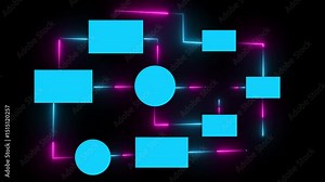Business process and workflow automation with flowchart concept on the transparent background. Scheme of hierarchy management. management of organization mind map icon animation with neon line.