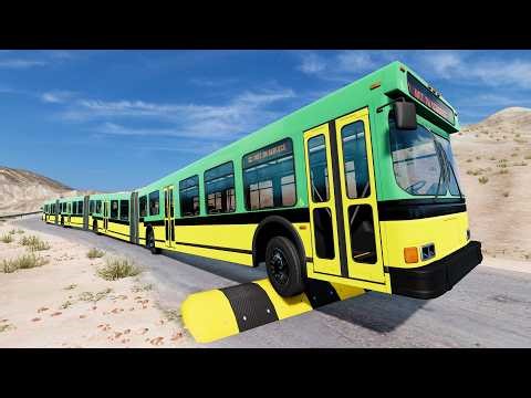 SCHOOL BUS, CITY BUS, LONG BUS Vs MASSIVE SPEED BUMPS - BeamNG.Drive