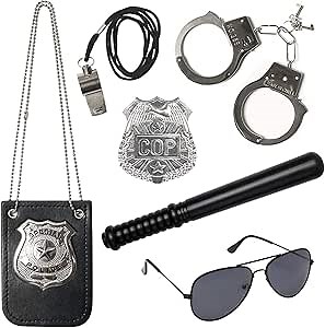3 Otters 6PCS Police Pretend Play Toy Set for Kids, Toddler Boys Police Costume Including Metal Handcuffs Police Badge Baton Sunglasses Whistle, Christmas Stocking Stuffers for Boys