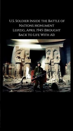 WW2 Moments Brought to Life: U.S. Soldier Enters Leipzig’s Monument – April 1945 #ww2 #colorized