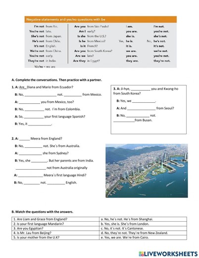 Negative statements and yes-no questions with be interactive worksheet