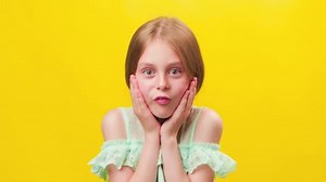 Surprised Scared Little American Kid Girl Her Hands Her Face