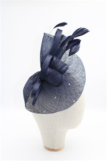Navy Blue Sinamay Fascinator: Feather & Crystal Wedding Hat - Etsy UK