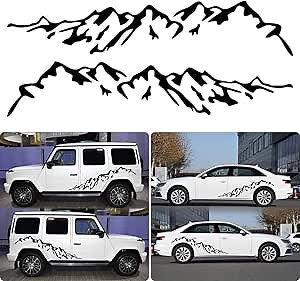 2Pcs Mountain Vinyl Decal Sticker for Car Camper RV Trailer Truck Van SUV Window Bumper Stickers Auto Door Decals Laptop Kayak Vinyl Decoration Car Side Body Sticker (Black)