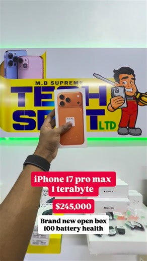 iPhone 17 pro max 1 terabyte Brand new open box 100 battery health Fully unlocked Comes with usb $245,000 | TECH_SPOT_Ja