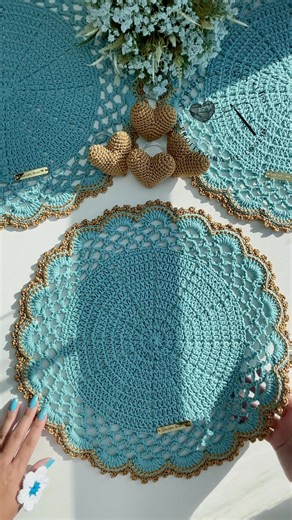 Crocheted Blue and Gold Tablecloth Styling Tutorial
