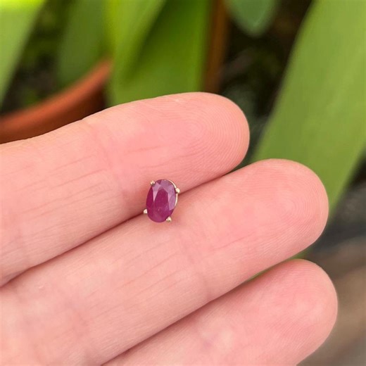 Vintage Single Ruby Earring, Genuine Gemstone 14k Gold  #200